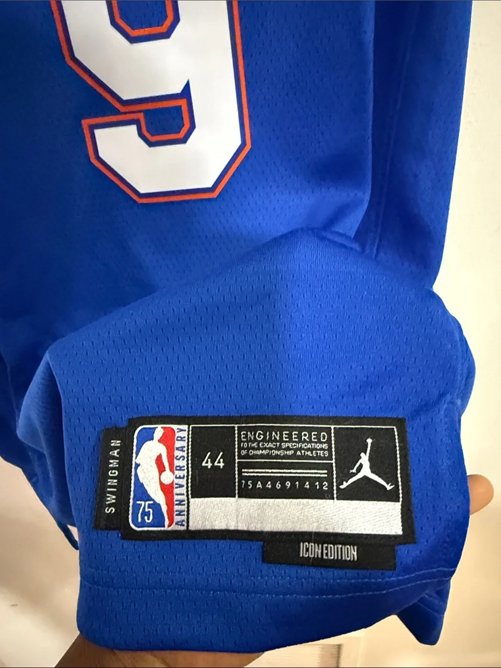 Jordan Blue New York #9 Basketball Jersey with White and Orange Trim